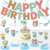 Banner de cumpleaños temático del cielo para globos aerostáticos transfronterizos con elementos de pájaros y nubes, decoraciones colgantes en espiral, adornos para pasteles y adornos