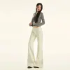 ¡Ootd del 25! Pantalones Casuales Deportivos de Lana Acetato Estructura Dividida Adelgazantes Acampanados Blanco Roto Gris