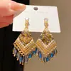 "Ruinas de Diosa" Pendientes de Tachuela con Borla de Cristal de Pedrería en Forma de Rombo Estilo Étnico Retro Pendientes de Diseño de Nicho Accesorios para Pendientes