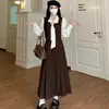 Vestido largo de manga larga con cuello camisero, bloques de color patchwork estilo francés transfronterizo para mujer, otoño, estilo suave de dos piezas simuladas, línea A