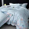Conjunto de Quatro Peças Bordado em Tencel Lavado de Alta Qualidade Verão Seda Gelada Refrescante Estilo Luxo Leve Capa de Edredom Lençol de Cama Roupa de Cama para Dormir Sem Nada