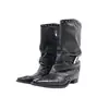 Botas de caballero con diseño de llama 2025, botines estilo Martin de punta fina y tacón grueso con diseño de remaches y cadena, botas de plataforma