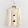 Chaleco de Punto Calado con Cuello Redondo Flor de Cerezo 5829 para Mujer Primavera Suelto Apilado Conjunto de Dos Piezas Camisa Suéter