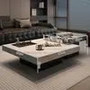 Mesa de Café Minimalista de Pizarra Estilo Italiano, Moderna Lujo Ligero Sala de Estar Uso Doméstico, Combinación Cuadrada para Apartamento Pequeño de Gama Alta