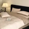 Conjunto de cama de quatro peças em jacquard tridimensional, de alta contagem, 100% algodão, lavado, de trama espessa, escovado, em estilo retrô, incluindo uma capa de edredom 100% algodão, lençol e lençol com elástico