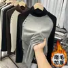 Camiseta Bordada de Cuello Alto con Diseño de Arena de Nicho para Mujer, Nueva Colección Otoño e Invierno 2024, Estilo Perezoso BF Holgado, Top que Reduce la Edad