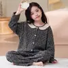 Pijama para niños, conjunto de dos piezas de forro polar con mangas largas, holgado, otoño e invierno, elegante y casual, para niñas mayores
