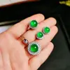 Natural verde calcedônia terno 925 banhado a prata ágata clássico verde ponto pingente brincos anel jade conjunto de três peças