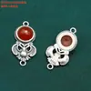 Plata Esterlina S925 Anillo Doble Murciélago Lapislázuli Ágata Rojo del Sur Cristal Azul Accesorios Dobles para Oreja Vintage DIY Materiales para Abalorios Hechos a Mano