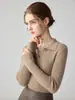 Suéter de Punto 100% Cachemir con Cuello Polo para Mujer, Jersey Ajustado, Estilo Sencillo, Camisa Base de Capa Interior Semiabierta para Otoño