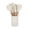 Utensilios de Cocina de Silicona con Mango de Madera Juego de 12 Piezas Espátula Antiadherente Cuchara para Sopa Cocina de Grado Alimenticio Resistente a Altas Temperaturas Frasco para Almacenamiento de Utensilios de Cocina