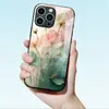 Adecuado para funda de cristal templado para Apple 15, funda de teléfono con forma de capullo, funda protectora de flor rosa para 17PROMAX, iPhone 16