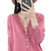 Cardigan de Lã Penteada Tricotado com Gola V, Estilo Novo Primavera 2025, Combinação de Cores, Solto, Design Versátil, Falso Duas Peças, Feminino