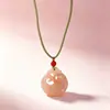 Nuevo Collar Colgante de Calcedonia Rosa Estilo Chino para Mujer, Cadena para Clavícula con Colgante Cuadrado Estilo Nacional Lujo Ligero, Regalo para Mamá