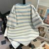 Camiseta Listrada de Manga Curta para Mulheres com Design de Moda Europeu, Novo Estilo de Verão, Fashion, Casual, Simples, Solta, Top com Gola Redonda