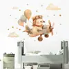 Br0391E Urso Piloto Adesivo de Parede Autoadesivo Avião Desenho Animado Fofo Decoração de Quarto Infantil Creche Adesivo