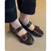 Zapatos Planos Franceses de Piel Genuina Zapatos Planos para Mujer Zapatos de Ballet para el Trabajo Zapatos Elegantes para la Noche con Falda Hebilla de Una Línea Zapatos Mary Jane