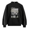 Moletom com Capuz Redondo Estilo Americano Estampa de Letras com Figura Borrada Masculino Primavera/Outono Streetwear ins Solto Pulôver