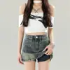 Shorts de Mezclilla Azules Retro de Cintura Alta para Mujer Tendencia Primavera y Verano 2025 Versátiles Nuevo Look Adelgazante de Pierna Ancha Anti-Exposición Culottes