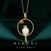 Colar Emune Estilo Chinês Anti-Jade Hetian Pássaro Magpie Feminino Temperamento Corrente de Clavícula Versátil Acessórios para Roupas Chinesas Antigas