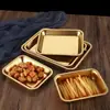Plato rectangular de acero inoxidable estilo japonés comercial Plato de barbacoa dorado Bandeja plana Plato poco profundo para repostería Plato de cena Plato para cocinar al vapor