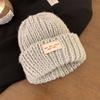 Gorro de punto grueso y sencillo de estilo coreano para mujer, gorro de lana cálido con protección para las orejas, para otoño e invierno, informal, combinable con todo.
