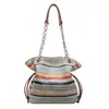 Bolso de Hombro Arcoíris de Nicho de Verano para Mujer, Nuevo Bolso de Hombro/Axila Casual de Moda Popular, Bolso Retro Tejido de Paja