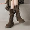 Hebilla de Cinturón Estilo Punk de Motocicleta Súper Genial Botas de Motociclista de Cuero de Vaca Invierno 2025 Botas de Caña Media Chunky de Suela Gruesa de Cuero Genuino para Mujer