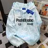 Sudadera con capucha de gran tamaño y letras de moda de alta calle americana para mujer, nuevo top de otoño e invierno tie-dye rosa de longitud media