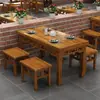 Mesas y Sillas de Comedor Rápidas para Restaurante de Madera Maciza, Mesas y Sillas Retro Talladas con Placa de Roca para Tienda de Snacks, Tienda de Fideos, Hot Pot, Barbacoa, Forma Rectangular