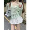Traje estilo Deseo Puro Cuello en V Blusa Delgada Camiseta de Verano para Mujer Nicho Interior Colgante Cuello Chaleco Top Conjunto de Dos Piezas a la Moda
