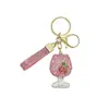 Colgante de llavero para coche de copa de vino con pedrería de arcilla personalizado, copa de vino de cereza brillante, accesorio de bolso personalizado para mujer