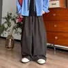 Pantalones Largos de Pierna Ancha de Color Sólido Estilo Perezoso Retro Japonés Unisex Sueltos Rectos Plisados Versátiles Pantalones Casuales