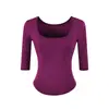 Camiseta Feminina Manga Média Gola Quadrada Estilo Desejo Puro Verão 2026 Nova Justa Sexy Camisa Básica Top Curto de Cintura Alta