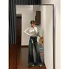 Jeans de Pierna Ancha Acampanados de Corte Holgado Estilo Retro Americano para Mujer, Novedad de Primavera Tallas Grandes Holgados con Caída Pantalones de Pierna Ancha de Campana