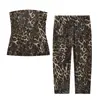 Moda europea y americana transfronteriza para mujer AliExpress superventas conjunto de top de tubo elástico casual con estampado de leopardo y cuello recto