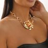 N12161 Europa y Estados Unidos ZA industria pesada exagerada cadena de clavícula de viento de metal tridimensional dulce fresca flor de rosa colgante collar mujeres
