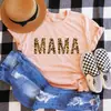Camiseta de manga corta para mujer con estampado de leopardo, letra MAMA, Día de la Madre, popular en la calle europea y americana
