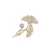 Broche de Mujer de Alta Gama Lleno de Diamantes, Broche de Perla Hoja de Ginkgo, Nicho Exquisito Anti-Exposición Elegante, Corsage Retro de Alta Gama