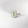 Anillo de Planta Verde Geométrico de Flor Real Anillo de Flor Eterna de Flor Seca Acero Inoxidable Chapado en Oro Joyería de Goteo de Pegamento Vintage Anillo de Flor Real