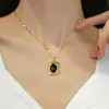 [Aço titânio de corpo inteiro] Quadrado gemstone personalidade mínimo forno de vento real colar de ouro feminino ins Net red clavícula cadeia