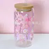Taza de Vidrio de Borosilicato con Tapa para Comercio Exterior, Vaso tipo Cola con Popote, Taza Transparente Estampada para Mesa de Uso Doméstico, Taza Resistente a Altas Temperaturas para Té de Leche