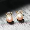Aretes Sun Cloud Estilo Coreano Estilo Coreano Temperamento Incrustados con Diamantes Lindo Conejo Perla Natural Rosa Blanco Bicolor Plata Pin