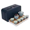 Juego de Té de Cerámica para Viaje suit Exterior Portátil Una Tetera Tres Tazas Horno Ru Taza Express Juego Completo de Regalo de Empresa Impresión de Logo