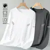 Camiseta casual versátil de manga larga para hombre para otoño, cuello redondo, color liso moderno, cómoda, transpirable y de corte holgado.