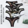 Bragas de Encaje Estampado Estilo Europeo y Americano Sierjian, Tanga Sexy Transpirable Hueco con Corte Cruzado para Mujer