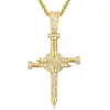 Collar con Colgante de Cruz Chapado en Oro con Piedras de Zirconia Estilo Hip Hop Retro Punk Diseño de Cruz de Clavo con Piedras Brillantes Perfecto para Hombres y Mujeres Longitud de Cadena de 55 cm Ideal para el Uso Diario o Ocasiones Especiales