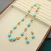 Nuevo Collar Pequeño Fresco Versátil de Turquesa Sintética Cierre OT Moda Temperamento Retro Estilo Vacaciones en la Playa Conjunto Versátil