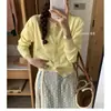 Cardigã Curto Tricotado Estilo Coreano para Mulheres na Primavera e Outono, Jaqueta Suéter Interna de Alta Qualidade e Elegante, Lindo Top Pequeno