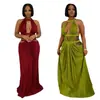 C7842 Cruz 2026 Nuevo Vestido Sexy de Color Puro Plisado Ajustado al Cuerpo con Cuello Halter Adelgazante sin Mangas para Mujer